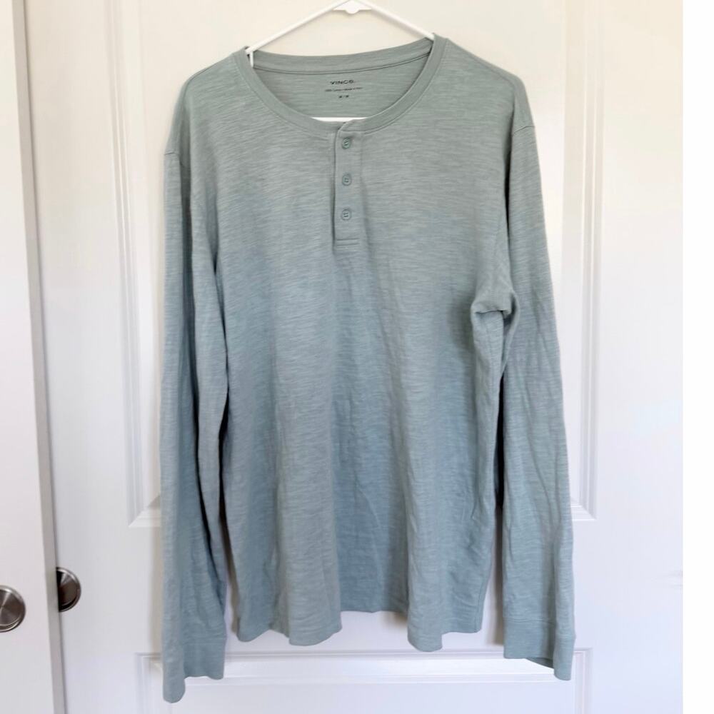 Vince Long Sleeve Cotton Slub Button Detail Henley Medium